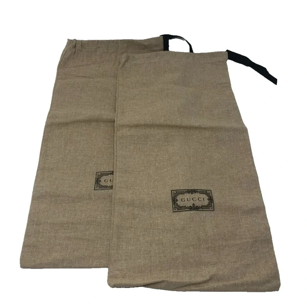 Authentic Gucci Shoe Canvas Dust Bag Set Logo Drawstring Travel Storage 16.5x8.5